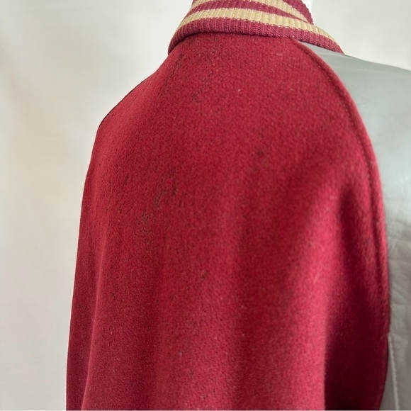 Vintage 50s Leather Wool 71 Varsity Letterman Jacket Snap Button Burgundy 42 Med - Picture 14 of 16